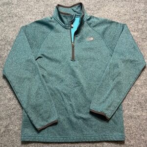 THE NORTH FACE Boys Extra Large Quarter Zip Fleece Pullover Teal Green Heather